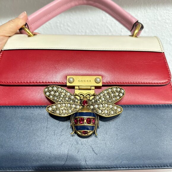 Gucci Tri-Color Leather Queen Bees With Top Handle Bag Shoulder Bag Crossbody - Picture 7 of 9